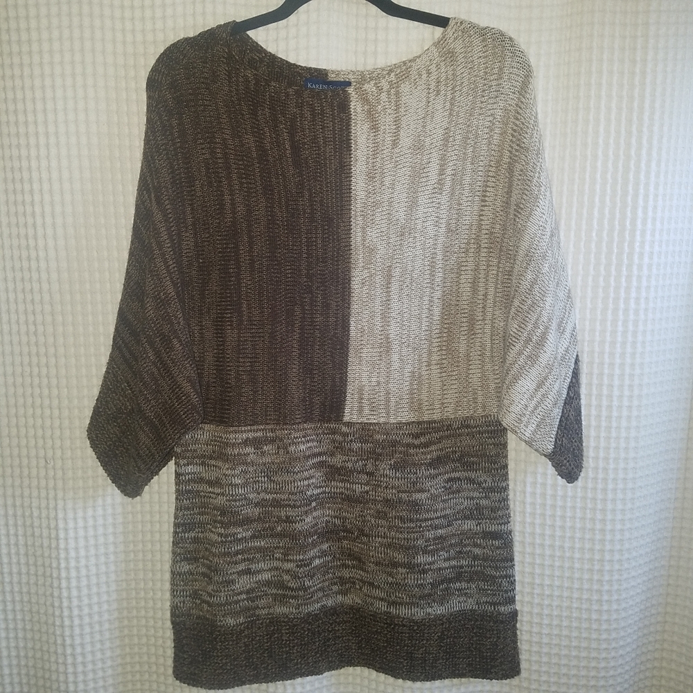 3/4 Kimono Sleeve Brown Sweater Boatneck Small